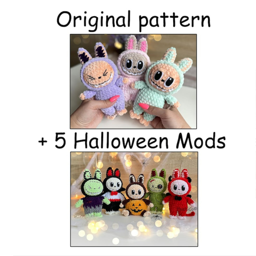 👾 Labubu – 5-in-1 Halloween Crochet Outfits 🎃👻