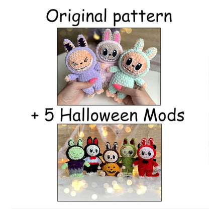 👾 Labubu – 5-in-1 Halloween Crochet Outfits 🎃👻