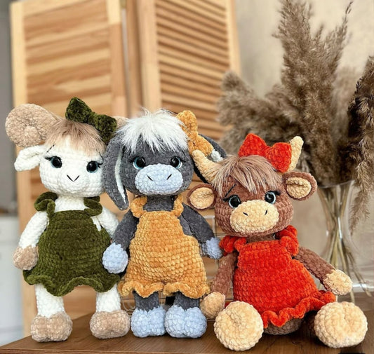 Farm Friends Crochet Pattern 3-in-1 – Cow, Donkey & Lamb