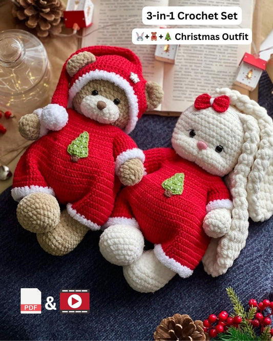Lala & Topa – 3-in-1 Crochet Set with Christmas Outfit